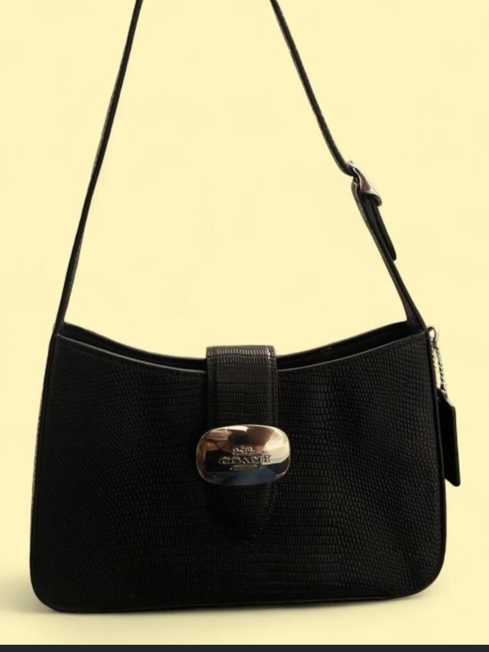 Coach Eliza black lizard-embossed leather shoulder bag